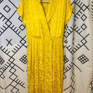 Yellow vintage 80s Argenti 100% Silk dress Large Size 12